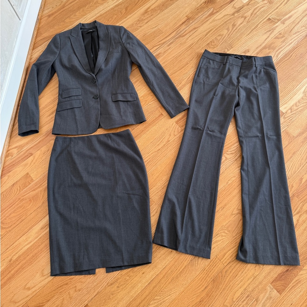 Vintage Tahari suit set blazer skirt jacket pants gray